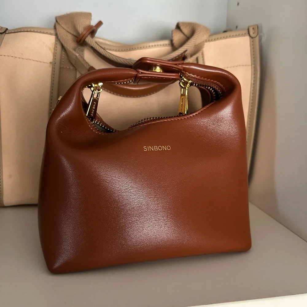 Brown Leather Top-Handle Bag - Picture 4 of 5